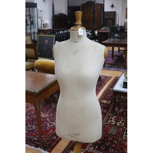 167 - Antique French Buste Girard, Paris mannequin, marked, on wooden base, approx 157cm H