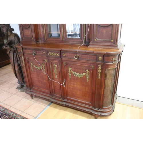30 - Antique French Louis XVI style two height buffet sideboard, with parquetry design, approx 240cm H x ... 