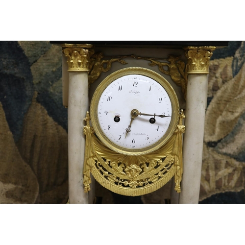 49 - Antique French Empire revival marble portico clock, has keys (in office C141.72) and pendulum, unkno... 