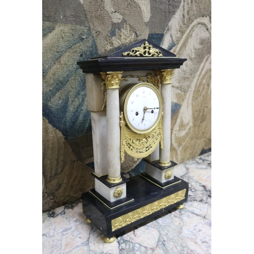 49 - Antique French Empire revival marble portico clock, has keys (in office C141.72) and pendulum, unkno... 