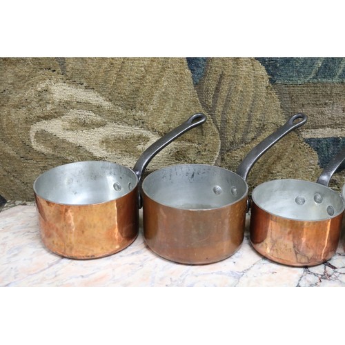 199 - Good lot of six antique French heavy gauge saucepans, all with impressed mark Made in France (6)