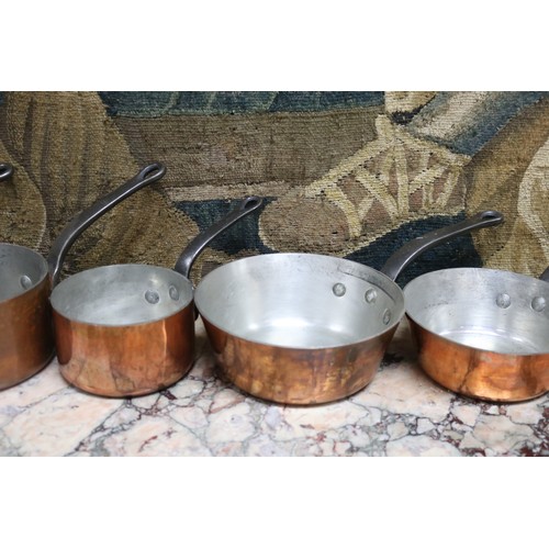 199 - Good lot of six antique French heavy gauge saucepans, all with impressed mark Made in France (6)