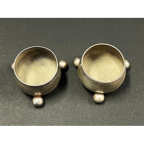 1045 - Pair of Antique Victorian hallmarked sterling sliver salts, sitting on tri ball form feet, by Daniel... 