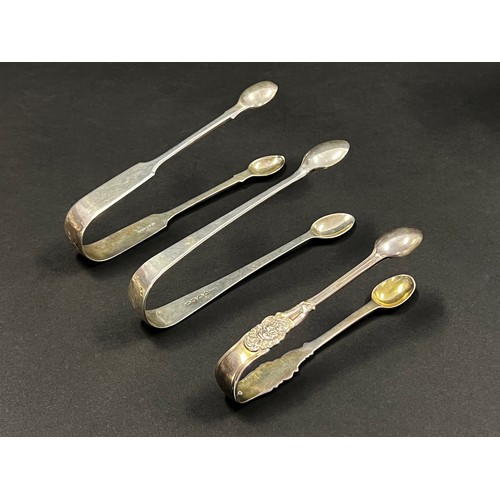 1057 - Three antique sterling silver sugar nips, London 1825-26, 1849-50 and 1870-71,  approx 124gms (3)
