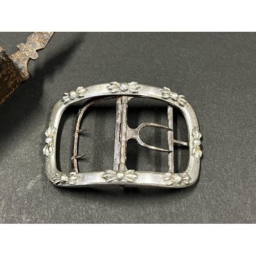 1058 - Pair of antique French 18th Century shoe buckles. Silver mounted on steel with applied faceted steel... 