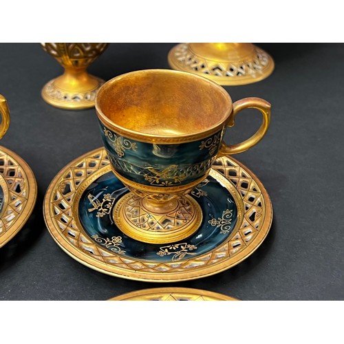 21 - Czechoslovakian Kunst Abteilung coffee service, approx 25cm H and shorter