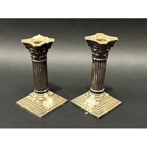 32 - Pair of silver plate candle sticks, approx 16cm H (2)