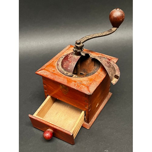 44 - Antique French Peugeot wood and metal coffee grinder, approx 18cm H