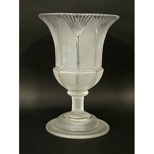 50 - Antique frosted glass and clear pedestal vase, approx 24cm H x 16cm Dia