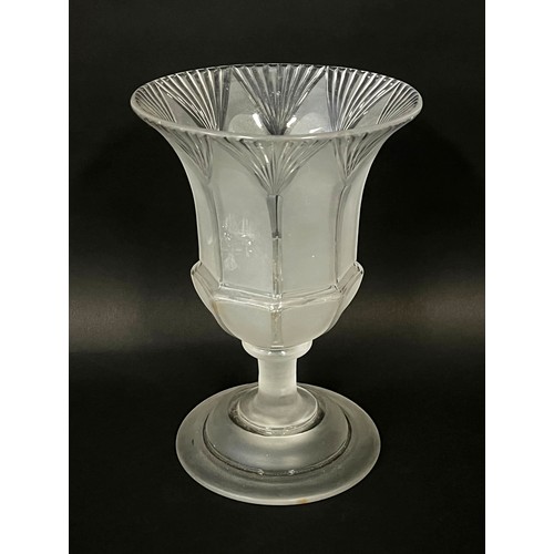 50 - Antique frosted glass and clear pedestal vase, approx 24cm H x 16cm Dia