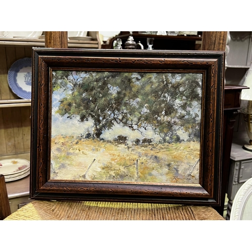 56 - William Nicholas Rowell (1898-1946) Australia, untitled, landscape with cattle, oil on board, signed... 