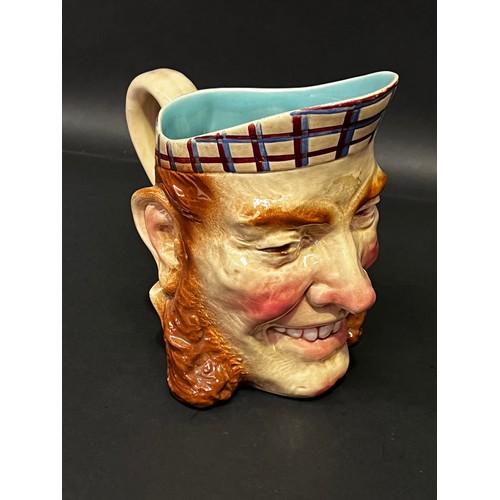67 - Antique French Sarreguemines character jug, Vla Les English, small chip to rim side, approx 20cm H