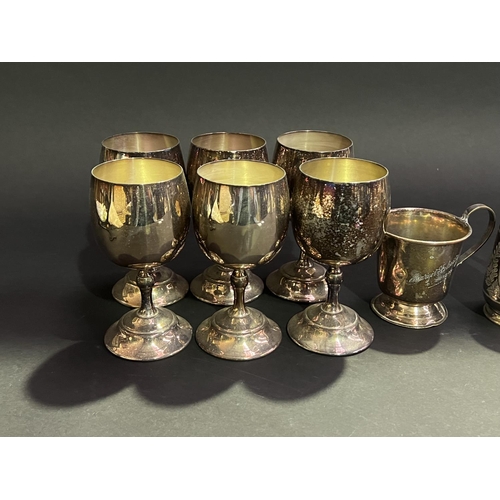 78 - Set of six silver plate goblets and four christening mugs, approx 13cm H and smaller (10)
