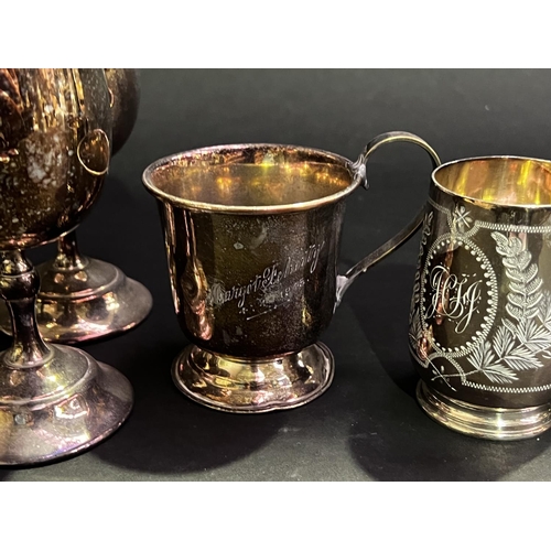 78 - Set of six silver plate goblets and four christening mugs, approx 13cm H and smaller (10)