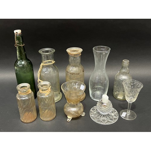 109 - Assortment of bottles etc, approx 30cm H and shorter