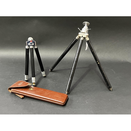 121 - Two vintage camera stands one Bilora, approx 38cm H and shorter (2)
