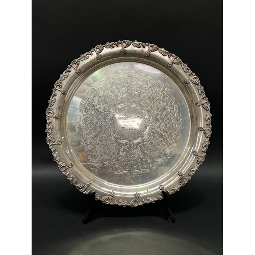 123 - Crusader silver plate tray with Wingecarribee interest, approx 40cm Dia