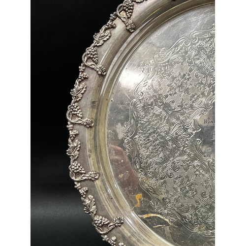 123 - Crusader silver plate tray with Wingecarribee interest, approx 40cm Dia
