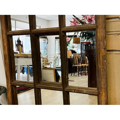 71 - Antique Gothic pine window with later added mirrored back, approx 252cm H x 104cm W