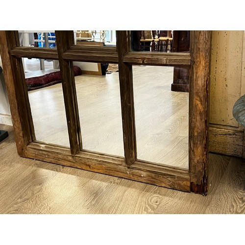 71 - Antique Gothic pine window with later added mirrored back, approx 252cm H x 104cm W