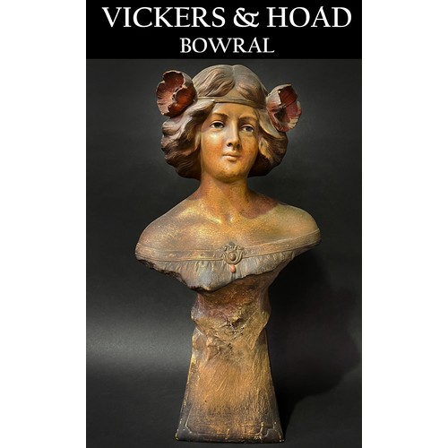 3 - Art Nouveau bust of maiden, approx 34cm H