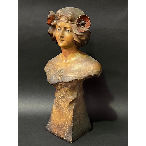3 - Art Nouveau bust of maiden, approx 34cm H