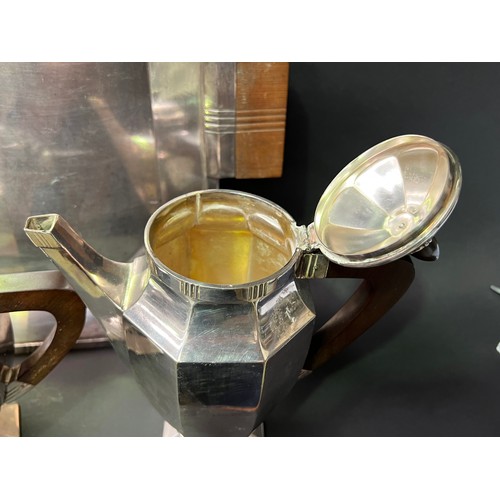 7 - Five piece silver plate Art Deco tea service, tray approx 56cm x 40cm