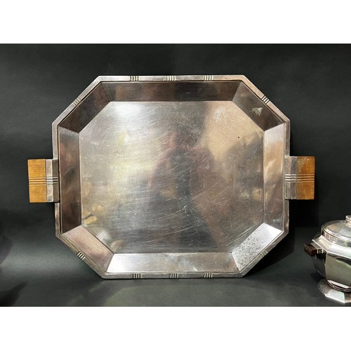 7 - Five piece silver plate Art Deco tea service, tray approx 56cm x 40cm