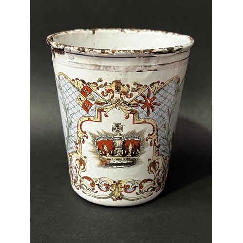 13 - Three antique enamel beakers Queen Victoria 1837-1897 x 2 and Edward and Alexandria 1902, approx 9.5... 