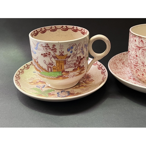 14 - Five antique breakfast cups and sauces, cup approx 10cm H x 12.5cm Dia and smaller (5)
