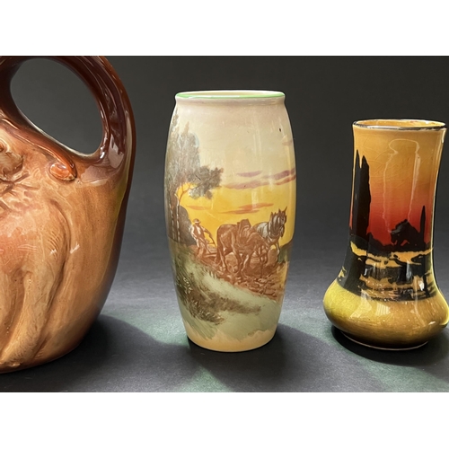 17 - Three Royal Doulton vases and John Barleycorn jug, 18cm H and shorter (4)