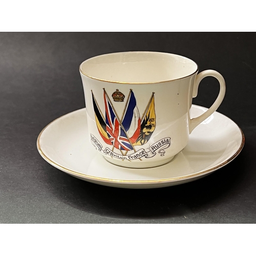 24 - Antique Aynsley Allies, Belgium, great Britain , France and Russia cup, saucer and plate