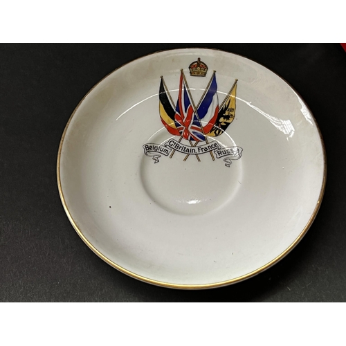 24 - Antique Aynsley Allies, Belgium, great Britain , France and Russia cup, saucer and plate