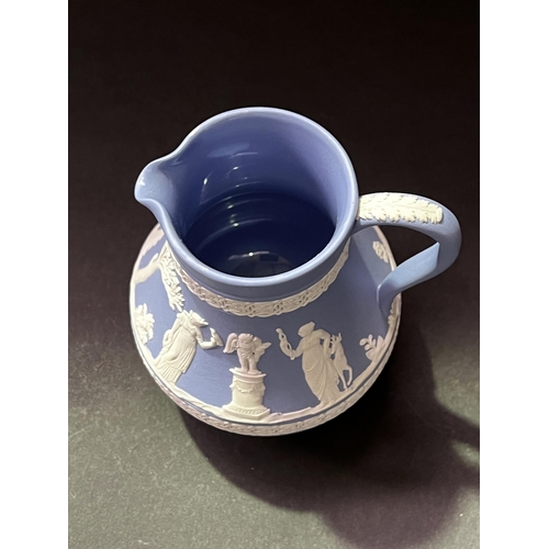 48 - Wedgwood blue jasper jug and vase, approx 13cm H and smaller (2)