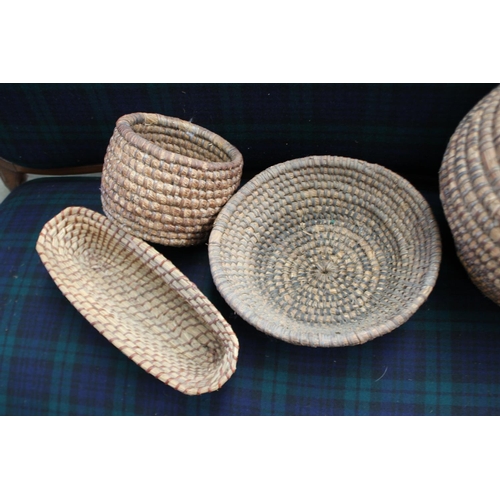 222 - Four French traditional coil baskets, approx 35cm H and smaller (4)