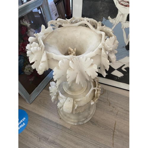 224 - Elaborate Victorian alabaster urn on pedestal approx 60cm H x 35cm W