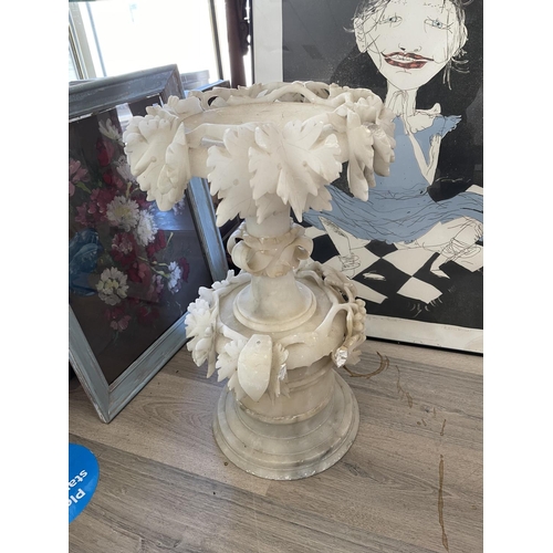 224 - Elaborate Victorian alabaster urn on pedestal approx 60cm H x 35cm W