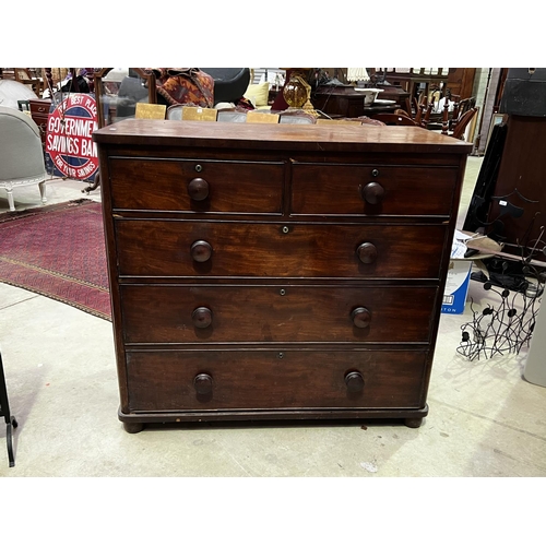 235 - Antique Victorian five drawer chest of drawers, fitted with five drawers, with turned wood pulls. 10... 