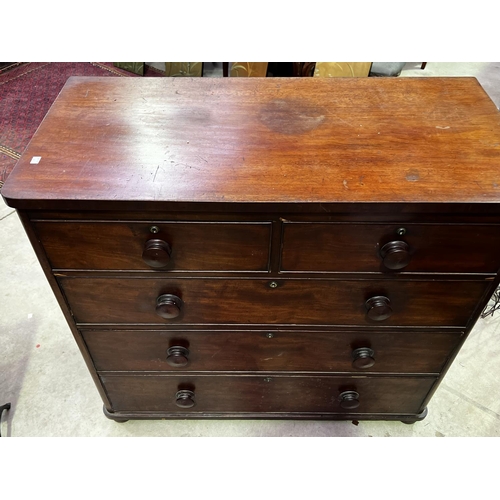235 - Antique Victorian five drawer chest of drawers, fitted with five drawers, with turned wood pulls. 10... 