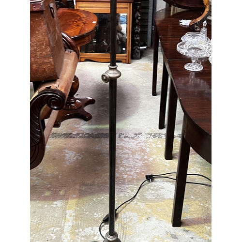 236 - Modern heavy brass two arm standard lamp, adjustable height and arms, approx 152cm H