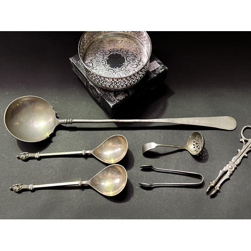 52 - Assortment of silver plate to include serving spoon apostle spoons