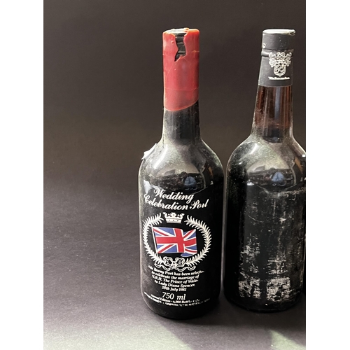 72 - Dratons Old Decanter Port, along with three bottles of port, Charles and Diana , Kingston Town, Yalu... 