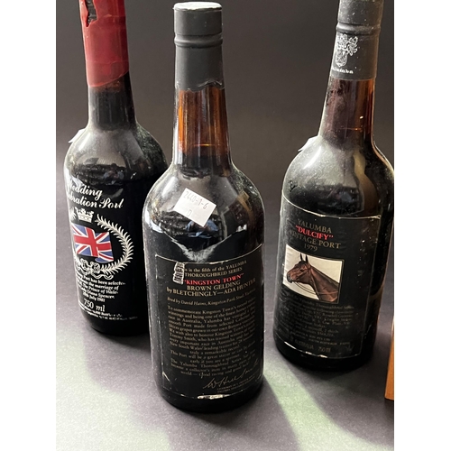 72 - Dratons Old Decanter Port, along with three bottles of port, Charles and Diana , Kingston Town, Yalu... 
