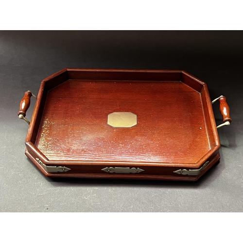 97 - Vintage wooden tea tray with plated mounts, approx 50cm W