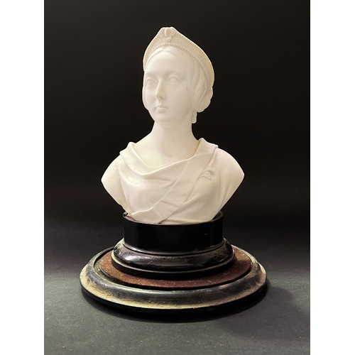 114 - Antique WH Kerr parian porcelain bust of Queen Victoria, with some damages, bust approx 26.5cm H