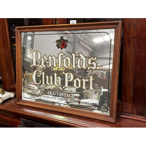 132 - Penfolds Club Port Old Vintage frame mirror, Frame approx 65cm x 50cm