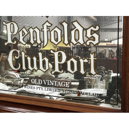 132 - Penfolds Club Port Old Vintage frame mirror, Frame approx 65cm x 50cm
