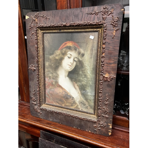 134 - Art Nouveau frame with maiden, approx 76cm x 63cm
