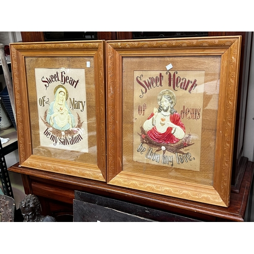 138 - Pair of Prints in pressed frame, Sweet heart of Mary be my Salvation and Sweet Heart of Jesus be tho... 