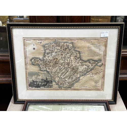 142 - Lithograph and map, frame approx 27cm x 35cm and smaller (2)
